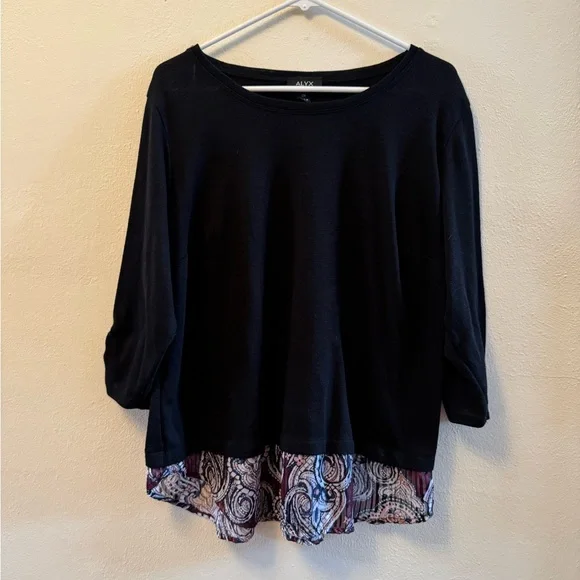 ALYX Black Layered Hem Women's Top with Paisley Detail 2X - Picture 1 of 7